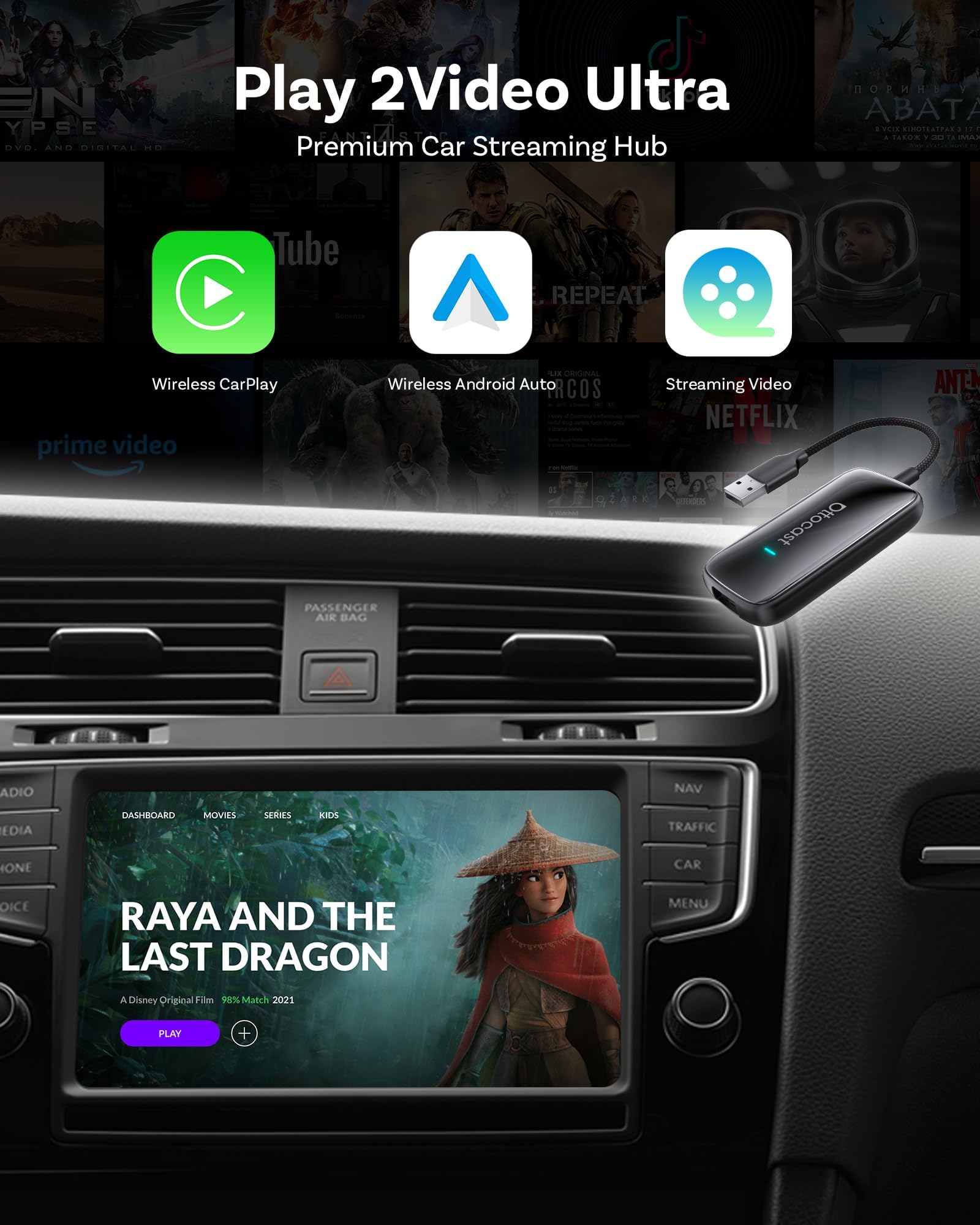 カーナビ Ottocast play 2 video ultra Ottocast Play2Video Pro Wireless CarPlay Android Auto Adapter